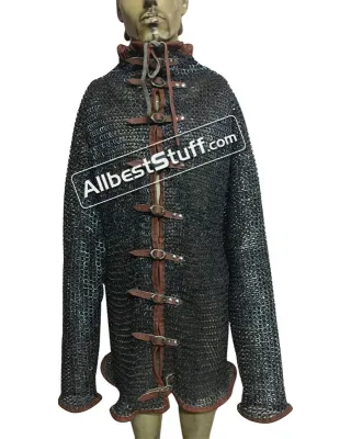High Neck Collar Titanium Chain Mail Hauberk Front Open Chest 56